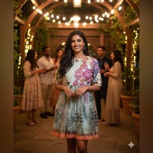 HEMANT & NANDITA Multicolor Boho Indi Patterned Babydoll Mini Vintage 70’s Dress